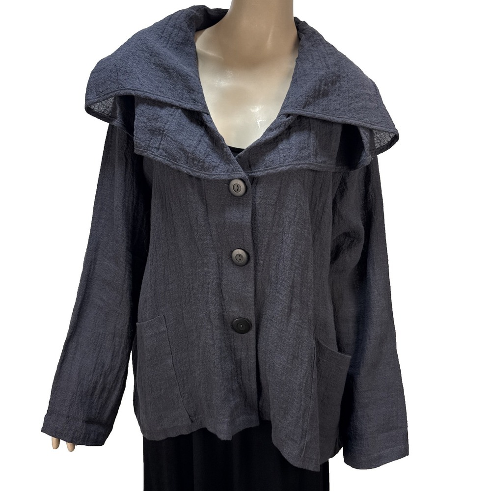 Transparente Oversized Collar Jacket One Size Charcoal‎ Gray Linen Lagenlook
